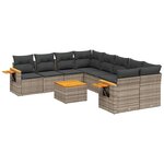 vidaXL Salon de jardin 9 Pièces avec coussins gris résine tressée