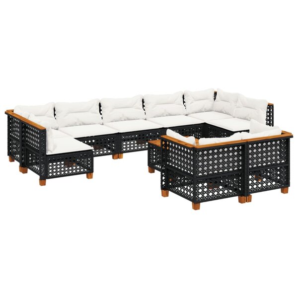 vidaXL Salon de jardin 10 Pièces avec coussins noir résine tressée