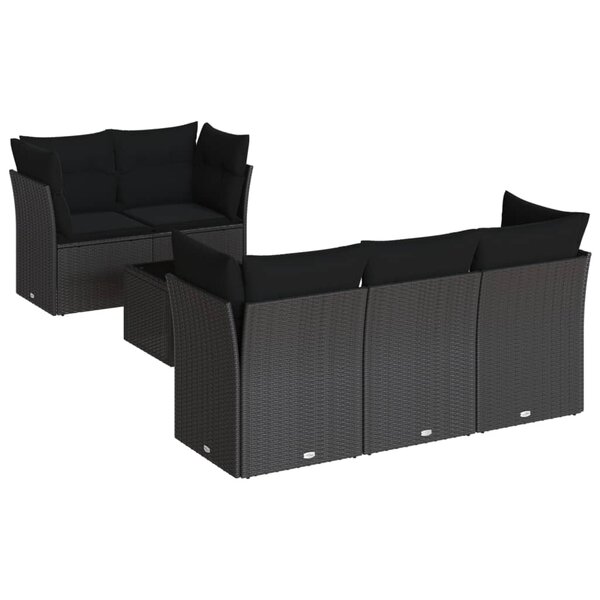 vidaXL Salon de jardin 6 Pièces avec coussins noir résine tressée