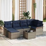 vidaXL Ensemble de canapé de jardin avec coussin 7 Pièces Gris Poly rotin