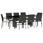 vidaXL Ensemble à manger de jardin 9Pièces coussins noir résine tressée