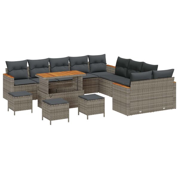 vidaXL Ensemble de canapé de jardin 14 Pièces Gris polyrotin