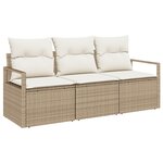 Ensemble de canapé de jardin 3 pièces avec coussins Beige Rotin Synthétique