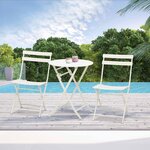 Salon de jardin bistro pliable - table ronde Ø 60 cm avec 2 chaises pliantes - métal thermolaqué blanc