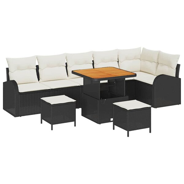 vidaXL Ensemble de canapé de jardin avec coussin 9 Pièces Noir et Crème