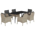 vidaXL Ensemble à manger de jardin et coussins 7 Pièces gris clair rotin