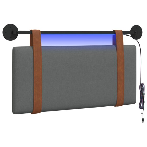 vidaXL Tête de lit suspendue Avec lumière LED Gris foncé PU antique