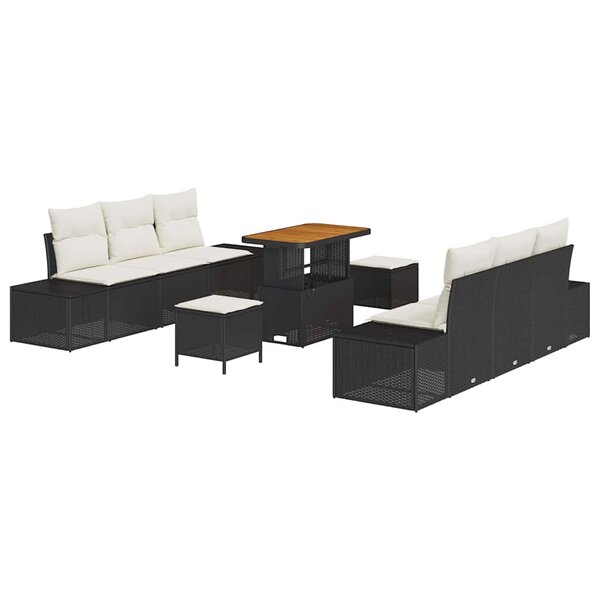 vidaXL Ensemble de canapé de jardin avec coussin 9 Pièces Noir Poly rotin