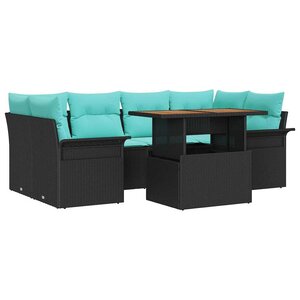 vidaXL Ensemble de canapé de jardin avec coussin 7 Pièces Noir et bleu