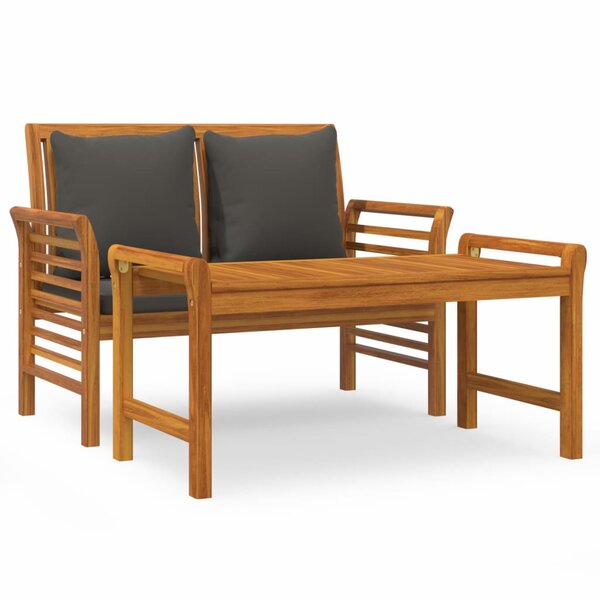 vidaXL Salon de jardin 2 Pièces avec coussins gris foncé Bois massif
