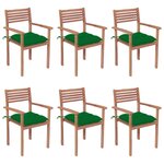 vidaXL Chaises de jardin empilables avec coussins lot de 6 Teck solide