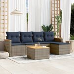 vidaXL Salon de jardin 6 Pièces avec coussins gris résine tressée
