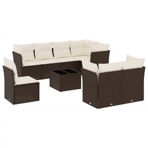 vidaXL Salon de jardin avec coussins 9 Pièces marron résine tressée