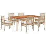 vidaXL Ensemble à manger de jardin et coussins 7 Pièces beige poly rotin