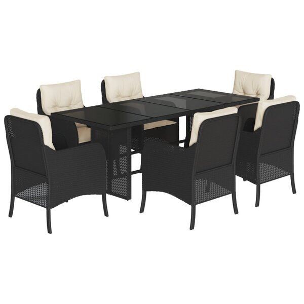 vidaXL Ensemble à manger de jardin coussins 7Pièces Noir Résine tressée