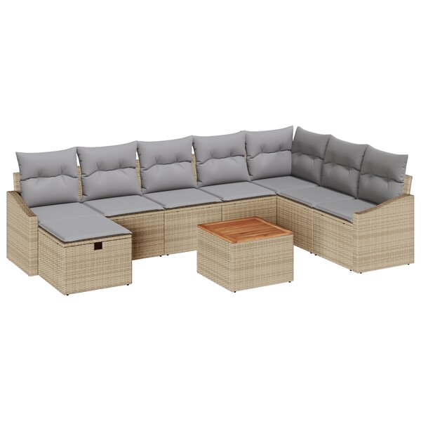 vidaXL Set de canapé de jardin 9 pièces avec coussins Rattan poly beige
