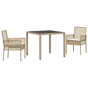 vidaXL Ensemble de salle à manger pour jardin 3 Pièces Beige polyrotin