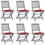 vidaXL Chaises pliables d'extérieur lot de 6 et coussins Bois d'acacia