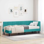vidaXL Cadre de lit d'angle avec matelas 2 Pièces Turquoise Velours
