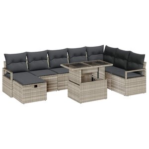vidaXL Ensemble de canapé de jardin 9 Pièces Gris clair Poly rotin