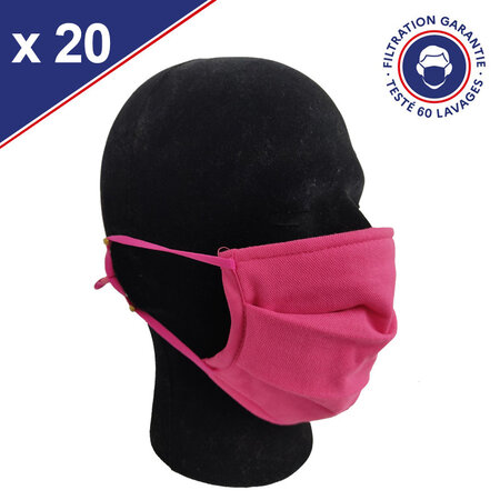 Masque Tissu Lavable x60 Corail Lot de 20