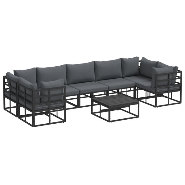 vidaXL Ensemble de canapé de jardin 8 Pièces Noir Aluminium