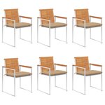 vidaXL Chaises de jardin 6 Pièces avec coussins Bois d'acacia solide