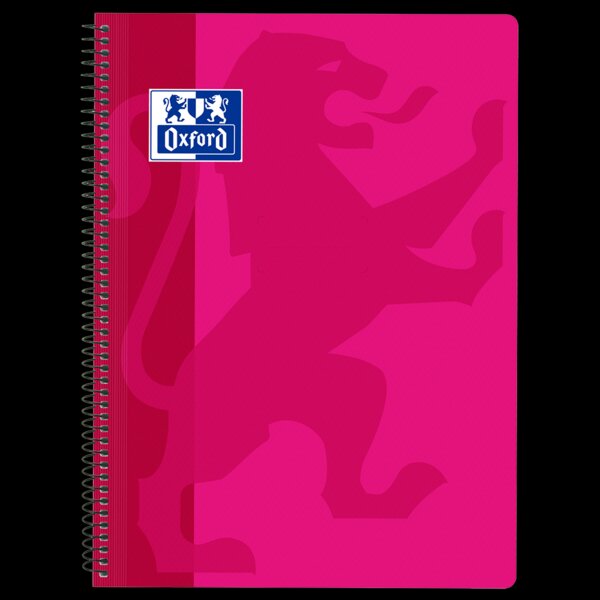LOT de 5 Cahier à spirale classique Oxford School Couverture plastique Folio 4x4 - 80 feuilles - Marge - Idéal pour les étudiants - Couleur fuchsia