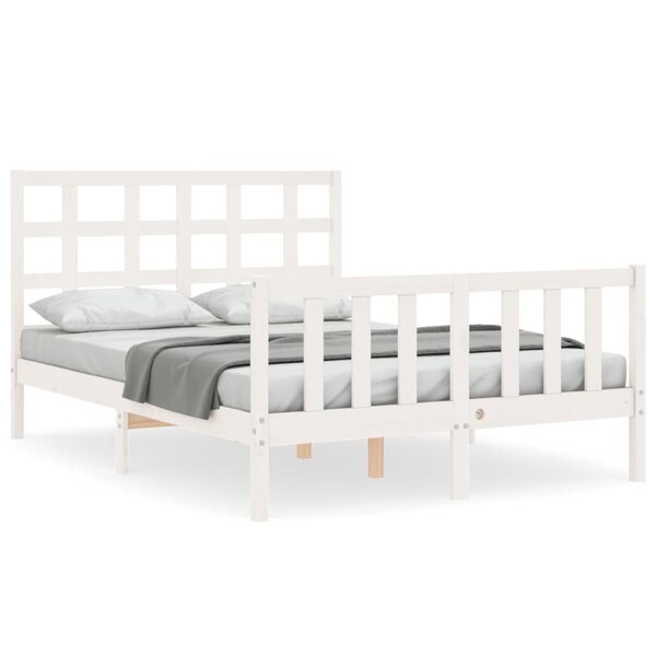 vidaXL Cadre de lit avec tête de lit blanc double bois massif