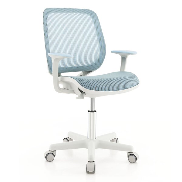 Chaise de bureau pivotante enfants avec hauteur réglable 80-92cm siège à roulettes enfants avec dossier &amp; accoudoirs ergonomique pour 6-15 ans bleu 20_0005689