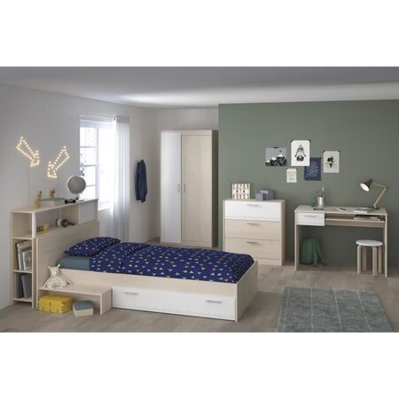 PARISOT Chambre enfant complete - Tete de lit + lit + commode + armoire +  bureau - contemporain - Décor acacia clair et blanc - CHAR - La Poste