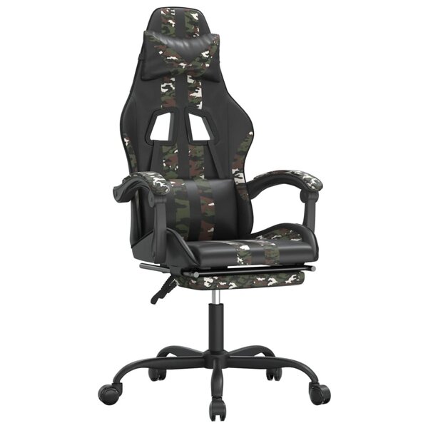 vidaXL Chaise de jeu avec repose-pied Noir et camouflage Similicuir