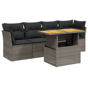 vidaXL Salon de jardin 5 Pièces avec coussins gris résine tressée