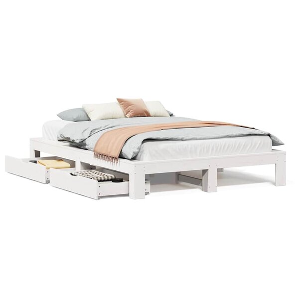 vidaXL Cadre de lit sans matelas blanc 140x190 cm bois de pin massif