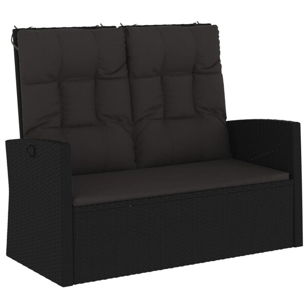 vidaXL Banc de jardin inclinable et coussins noir 118cm résine tressée