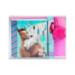 Petit carnet a spirales + mini stylo bille - cheval blanc poulain