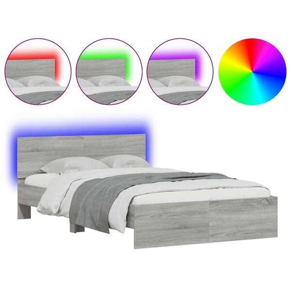 vidaXL Cadre de lit avec tête de lit et LED sonoma gris 135x190 cm