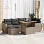 vidaXL Salon de jardin avec coussins 7 Pièces gris résine tressée