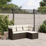 vidaXL Salon de jardin 4 Pièces avec coussins marron résine tressée