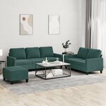 vidaXL Ensemble de canapés 3 Pièces avec coussins Vert foncé Velours