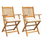 Chaises de jardin pliantes vidaXL avec coussin blanc 2 pièces en bois d'acacia solide