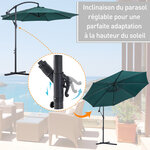 Parasol déporté octogonal inclinable manivelle pied acier Ø 3 x 2 5H m vert