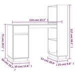 vidaXL Bureau Noir 110x53x117 cm Bois massif de pin
