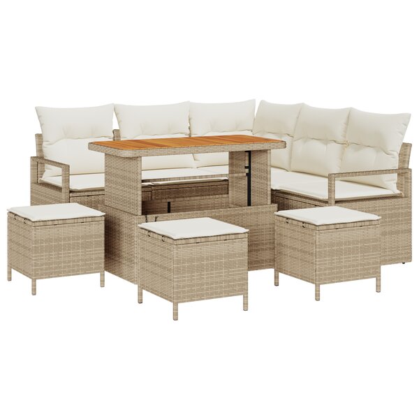 Ensemble de Canapés de Jardin de 9 pièces avec Coussins Beige Rattan Poly Acacia
