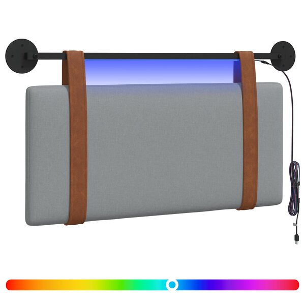 vidaXL Tête de lit suspendue Avec lumière LED Gris clair PU antique