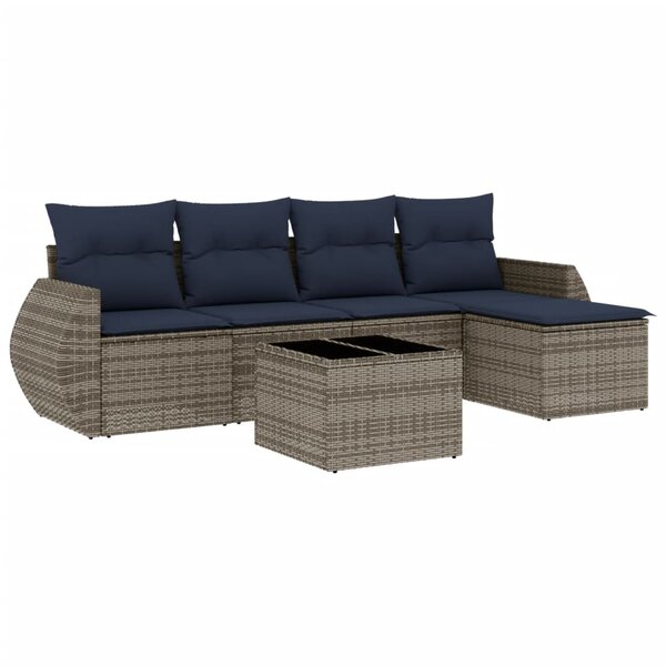 vidaXL Salon de jardin 6 Pièces avec coussins gris résine tressée