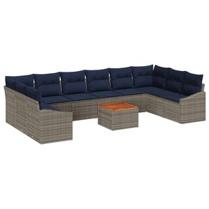 vidaXL Ensemble de canapé de jardin 11 Pièces Gris et bleu marine