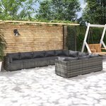 vidaXL Salon de jardin 10 Pièces avec coussins Résine tressée Gris