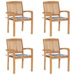 vidaXL Chaises de jardin empilables avec coussins lot de 4 Teck solide