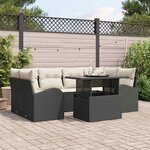 vidaXL Ensemble de canapé de jardin avec coussin 7 Pièces Noir Poly rotin
